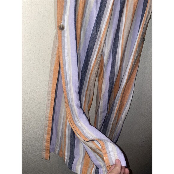 linen boho open side Button High waist Wide Leg Striped lagen Pants Large sexy - Picture 3 of 11